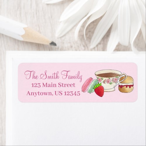 Afternoon Tea Party Macarons Teacup Cream Scone Label