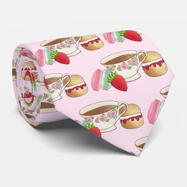 Afternoon Tea Party Macarons Teacup Cream Scone Neck Tie (Rolled)