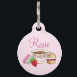 Afternoon Tea Party Macarons Teacup Cream Scone Pet ID Tag<br><div class="desc">Design feature an original marker illustration of a traditional British afternoon tea, consisting of a floral porcelain teacup, French macarons, and a scone with cream and jam, along with a single strawberry. Ideal for a briday shower, birthday party, afternoon tea, tea room, or cafe, or anyone who loves a classic...</div>
