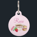 Afternoon Tea Party Macarons Teacup Cream Scone Pet ID Tag<br><div class="desc">Design feature an original marker illustration of a traditional British afternoon tea, consisting of a floral porcelain teacup, French macarons, and a scone with cream and jam, along with a single strawberry. Ideal for a briday shower, birthday party, afternoon tea, tea room, or cafe, or anyone who loves a classic...</div>
