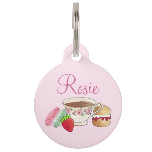 Afternoon Tea Party Macarons Teacup Cream Scone Pet ID Tag