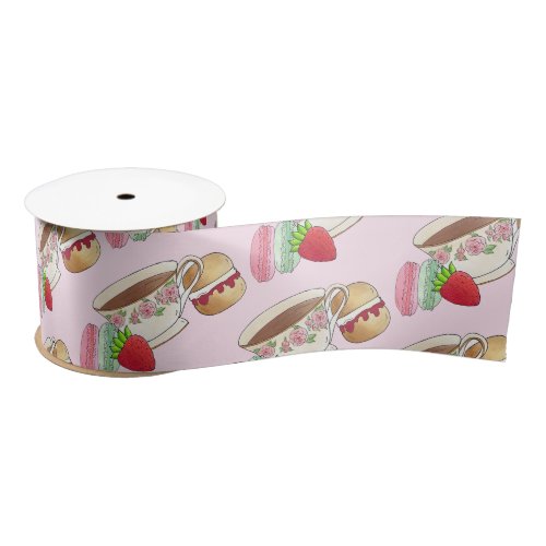 Afternoon Tea Party Macarons Teacup Cream Scone Satin Ribbon