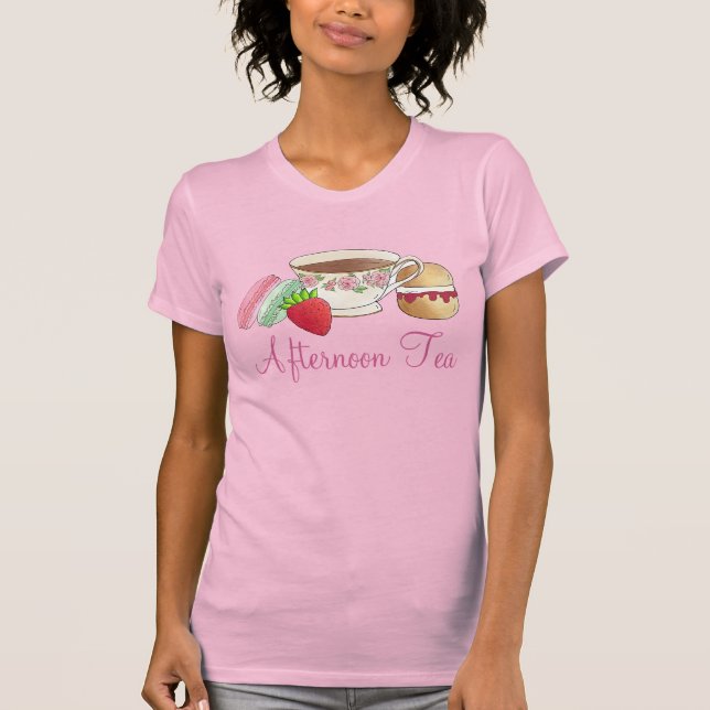 Afternoon Tea Party Macarons Teacup Cream Scone T-Shirt (Front)