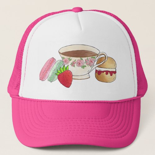 Afternoon Tea Party Macarons Teacup Cream Scone Trucker Hat