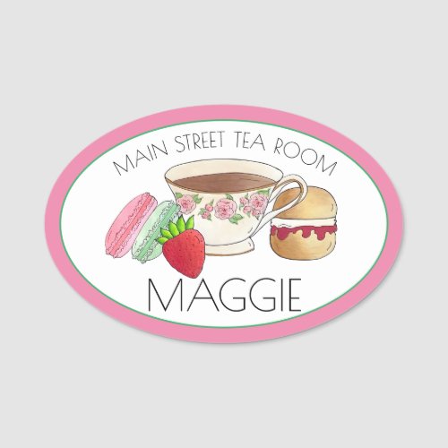 Afternoon Tea Party Macarons Teacup Teahouse Shop Name Tag