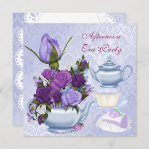 Afternoon Tea Party Purple Floral Teapot Invitation