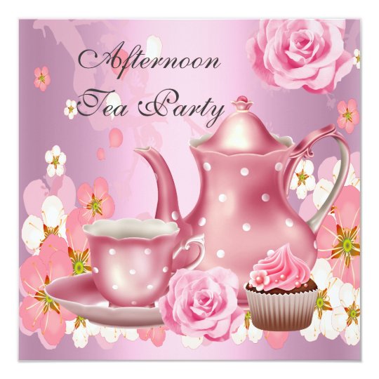 Afternoon Tea Party Vintage Pink Rose Teapot Card