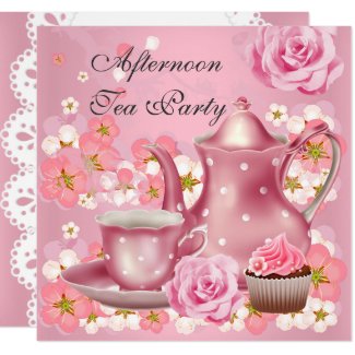 Afternoon Tea Party Vintage Pink Rose Teapot Invitation