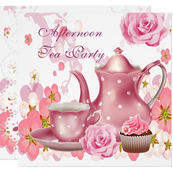 Afternoon Tea Party Vintage Pink Rose Teapot Invitation Zazzle Com