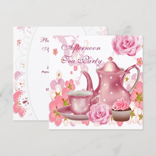 Afternoon Tea Party Vintage Pink Rose Teapot Invitation