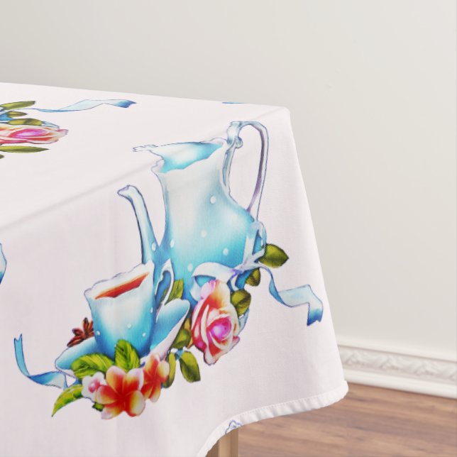 Afternoon Tea Party Watercolor Pattern Tablecloth (In Situ)