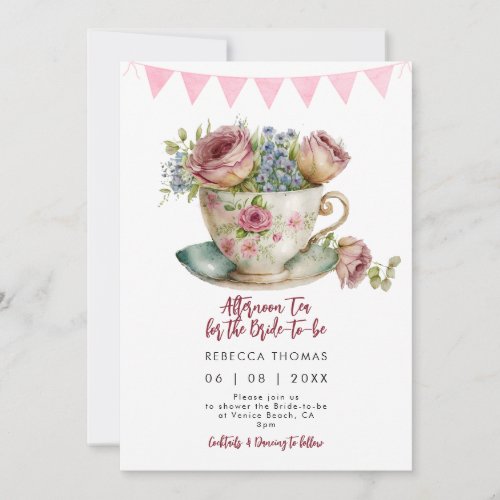 afternoon tea roses bridal shower invitation