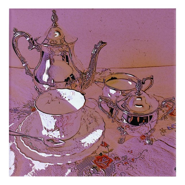 Afternoon tea silver teaset acrylic print (Front)