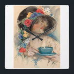 Afternoon Tea Square Wall Clock<br><div class="desc">"Afternoon Tea” (1925) by American artist Harrison Fisher (1877 - 1934). One of a large collection of vintage art based and original designs from PhoenixRetro on Zazzle.</div>