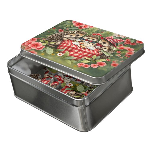 Afternoon Tea with Hedgehogs in Country Garden Jigsaw Puzzle (Lid Open)