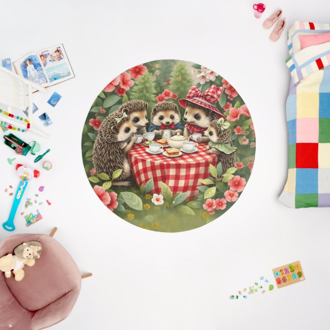 Afternoon Tea with Hedgehogs in Country Garden Rug (Insitu (Babyroom))