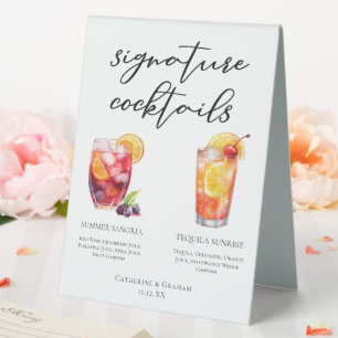 Afternoon Wedding Signature Cocktails Menu Table Tent