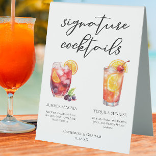 Afternoon Wedding Signature Cocktails Menu Table Tent