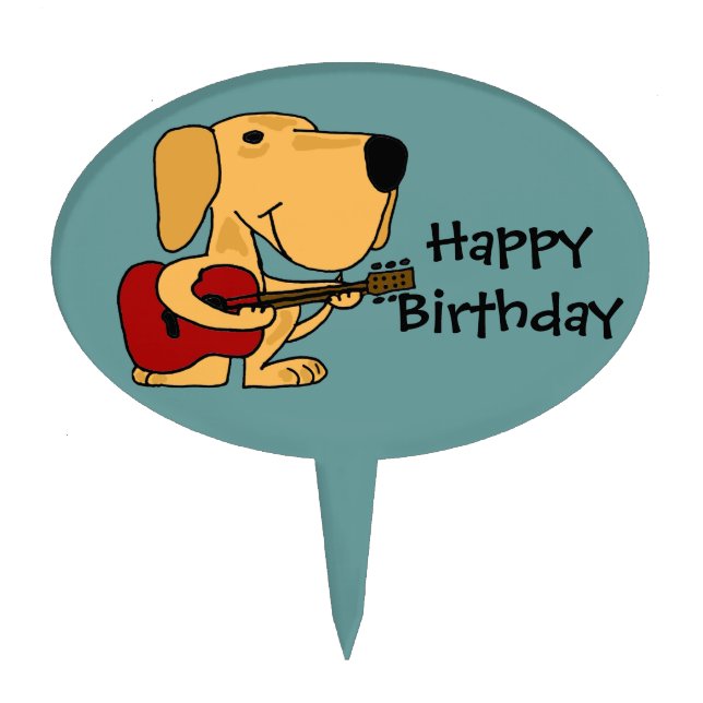 AG- Labrador Playing Guitar Birthday Cake Pick (Front)