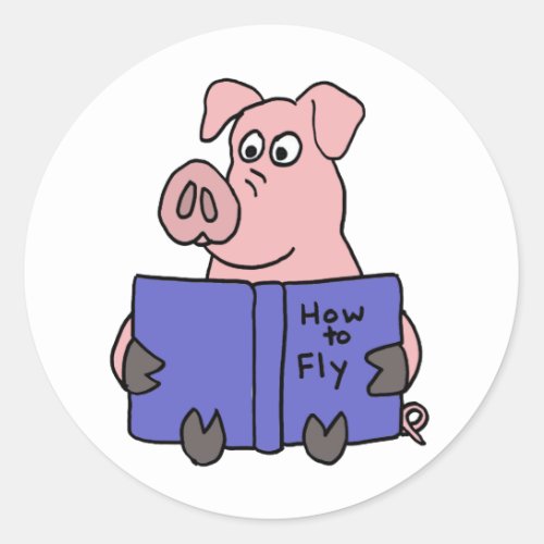 AG_ Pig Reading How to Fly Book Classic Round Sticker