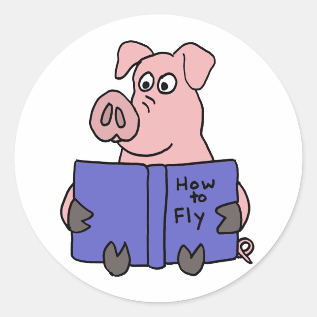 AG- Pig Reading How to Fly Book Classic Round Sticker (Front)