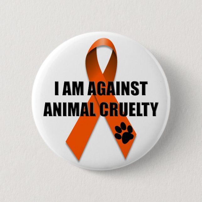 Against Animal Cruelty Orange Awareness Ribbon Button (Front)
