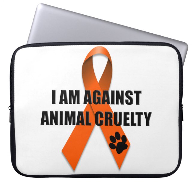 Against Animal Cruelty Orange Awareness Ribbon Laptop Sleeve (Front)