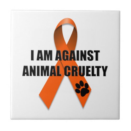 Against Animal Cruelty Orange Awareness Ribbon Tile