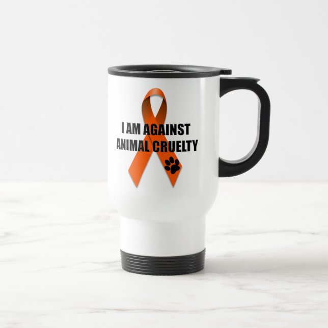 Against Animal Cruelty Orange Awareness Ribbon Travel Mug (Right)