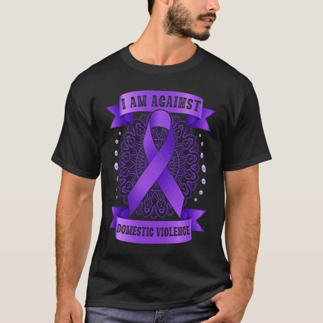 Against Domestic Violence Mandala purple ribbon T-Shirt (Front)