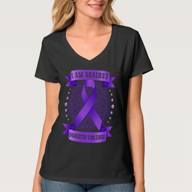 Against Domestic Violence Mandala purple ribbon T-Shirt (Front)