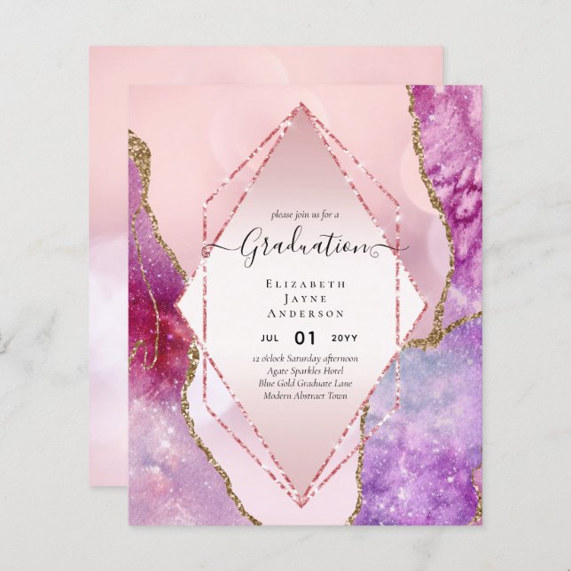 Agaite Glitter GRADUATION Party Invites Glam CHIC (Front/Back)