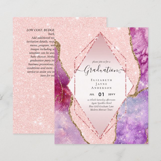 Agaite Glitter GRADUATION Party Invites Glam CHIC (Front/Back)