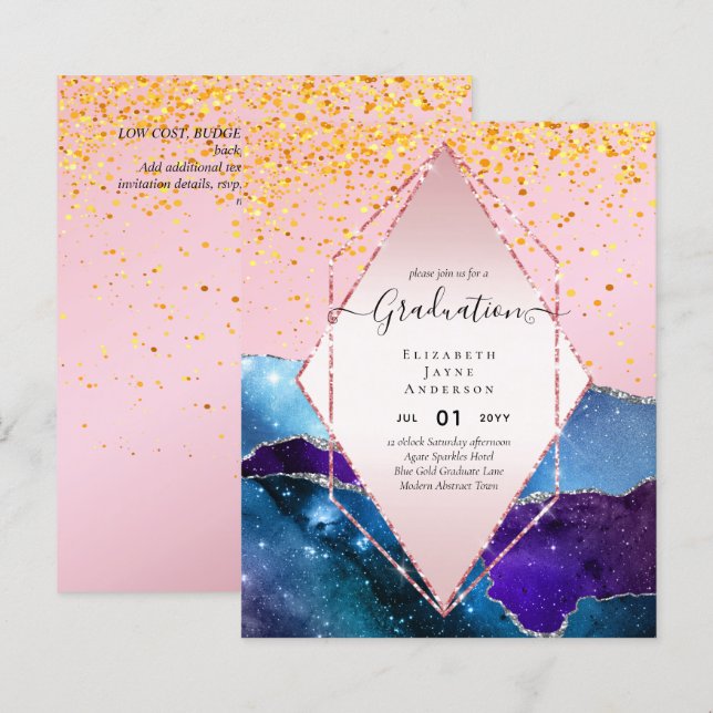 Agaite Glitter GRADUATION Party Invites Glam CHIC (Front/Back)