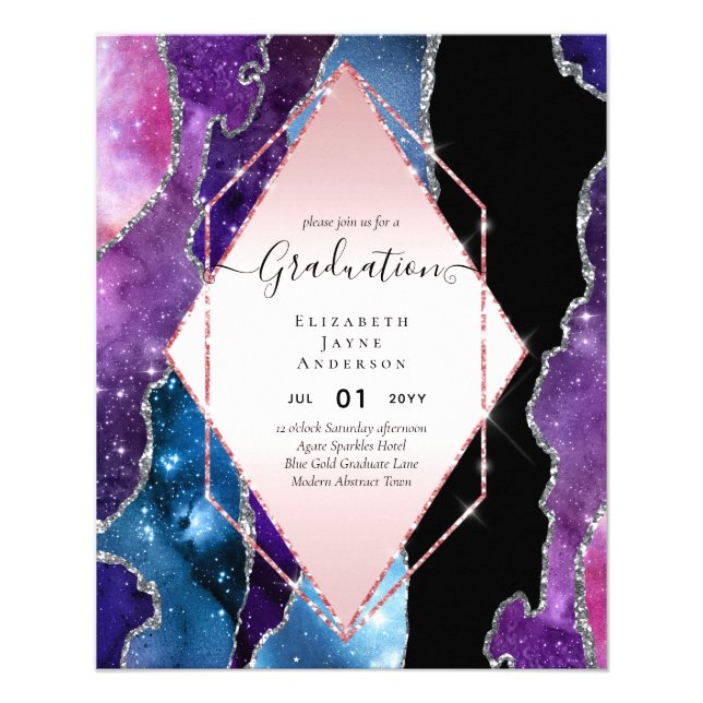 Agaite Glitter GRADUATION Party Invites Glam CHIC Flyer (Front)
