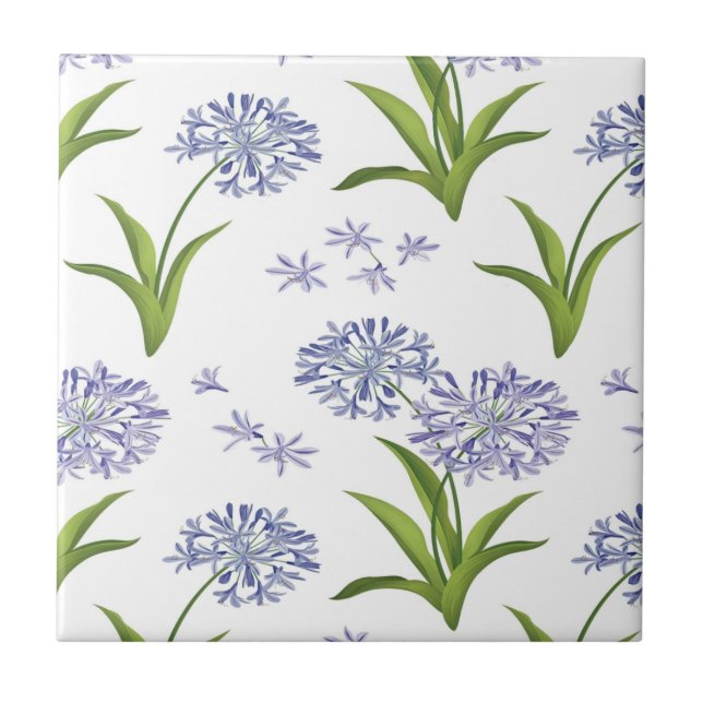 agapanthus African lily flowers seamless pattern Ceramic Tile (Front)