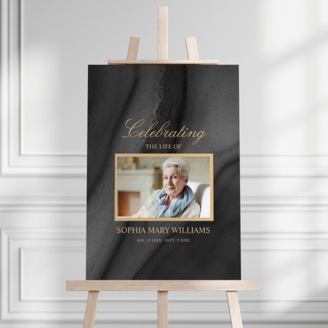 Agat Black & Gold Calligraphy Funeral Welcome Sign (Creator Uploaded)