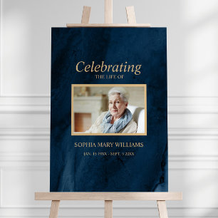 Agat Blue & Gold Calligraphy Funeral Welcome Sign