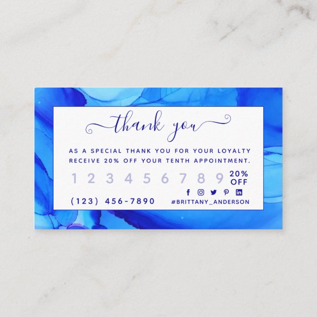 Agate Abstract Blue Custom Customer Loyalty Card (Back)