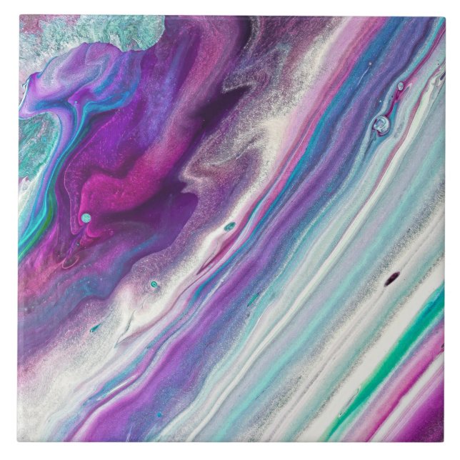 Agate Acrylic Painting Purple & Teal Acrylic Print Ceramic Tile (Front)