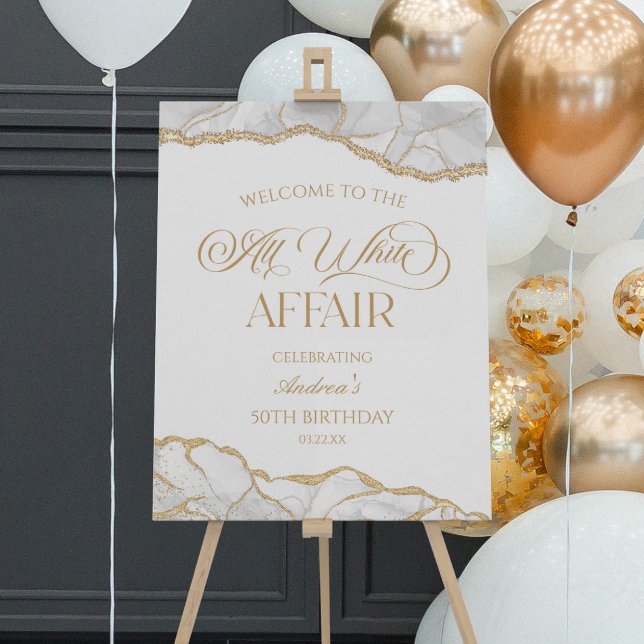 Agate All White Affair Birthday Party Welcome Sign (Creator Uploaded)
