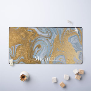 Agate Baby Blue Gold Marble Custom Name Letter  Desk Mat