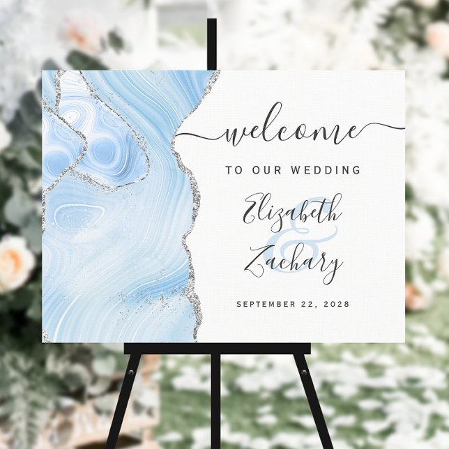 Agate Baby Blue Silver Wedding Welcome Foam Board (Creator Uploaded)