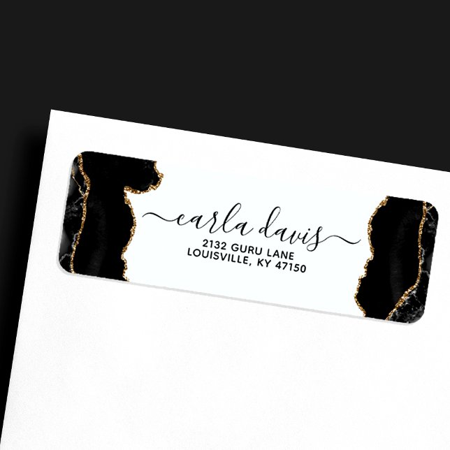 Agate Black And Gold Marble Business Address Label (Creator Uploaded)