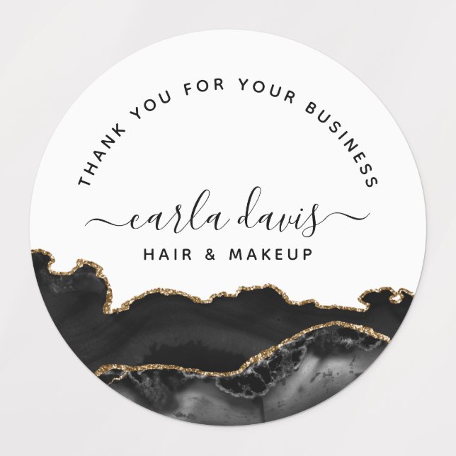 Agate Black And Gold Marble Business Thank You Labels (Design 1)