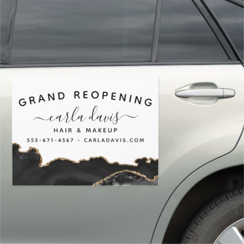 Agate Black And Gold Marble Salon Grand Opening Car Magnet