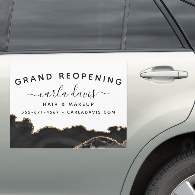 Agate Black And Gold Marble Salon Grand Opening Car Magnet (In Situ)