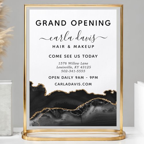 Agate Black And Gold Marble Salon Grand Opening Flyer