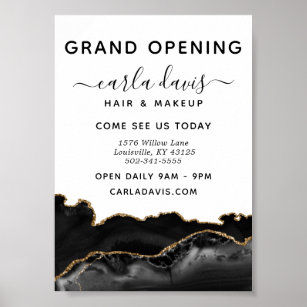 Agate Black And Gold Marble Salon Grand Opening Poster