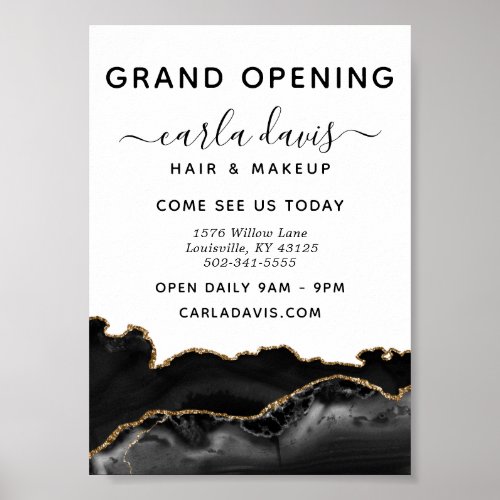 Agate Black And Gold Marble Salon Grand Opening Poster